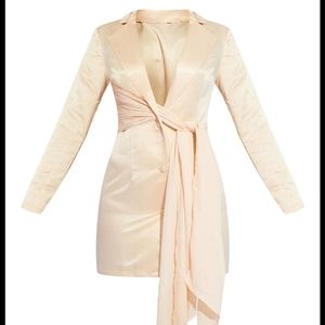 Champagne Satin Drape Blazer Dress